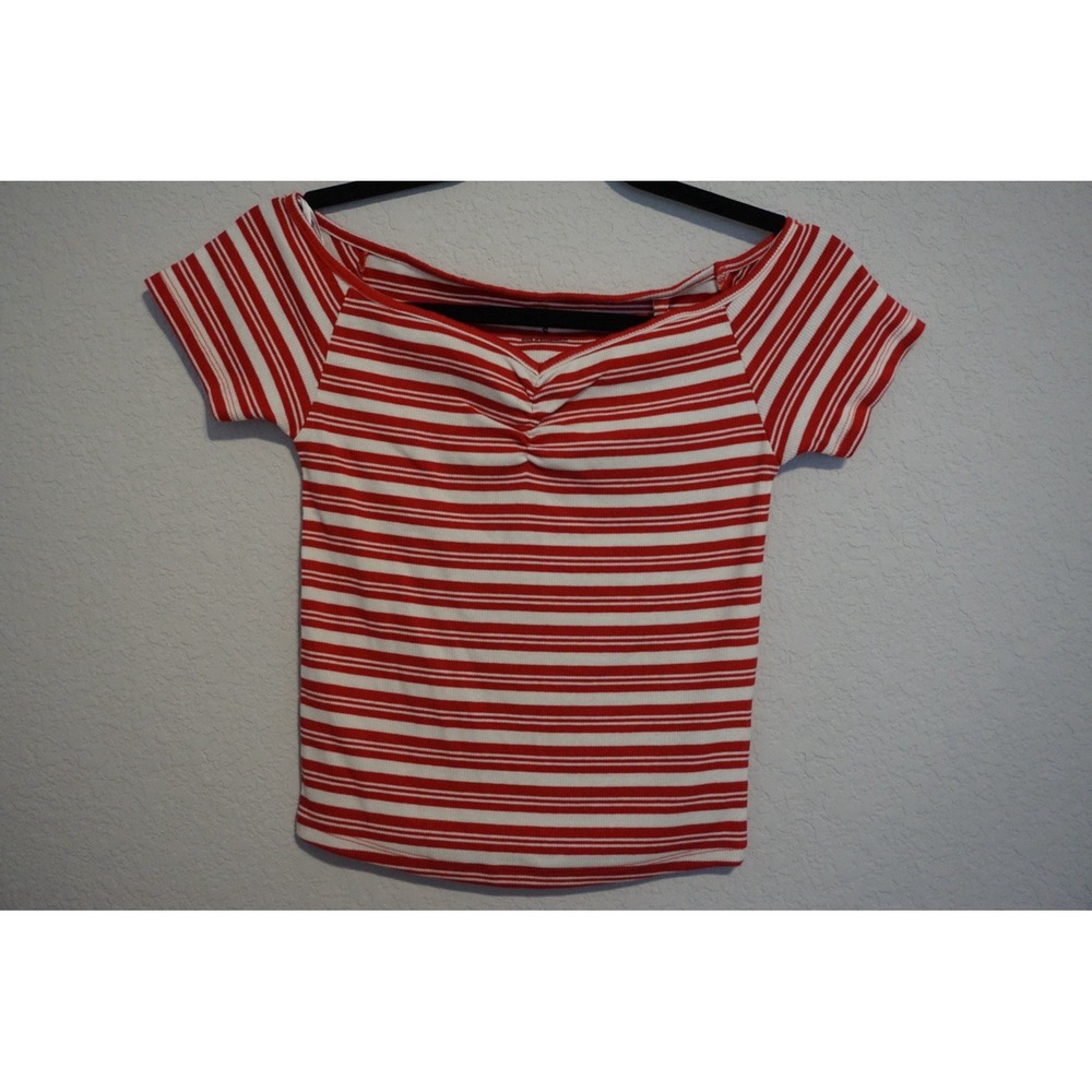 Primark Scene Red White Striped Off Shoulder Crop Top Women's Small NWT